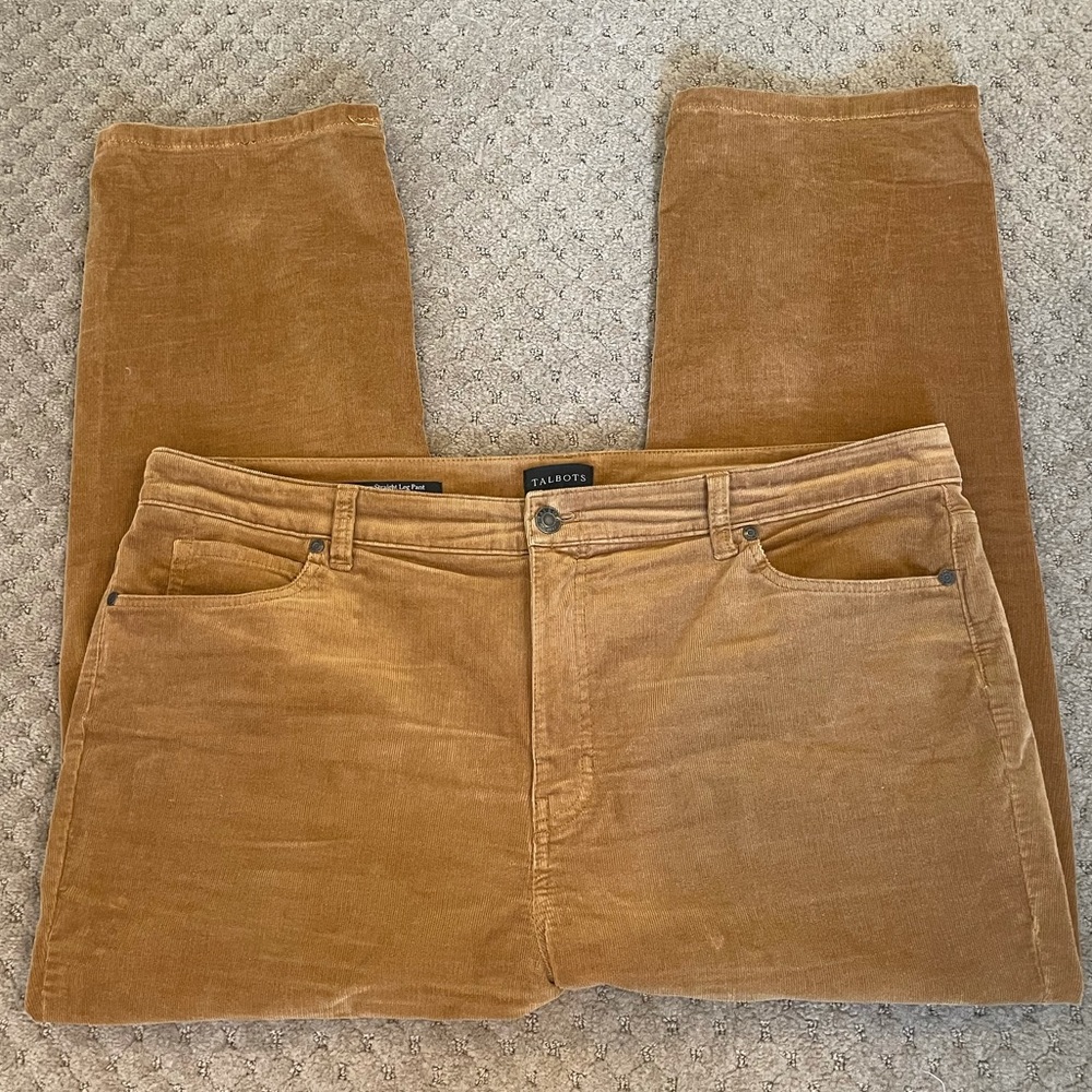 Talbots Straight Leg Corduroy Pants in Camel Brown